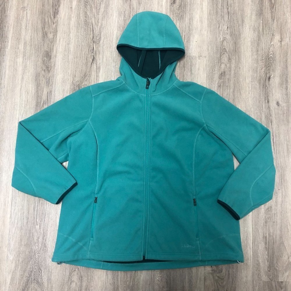 L.L. Bean Women's Size 2X Polartec Fleece Full Zip Hooded Sweatshirt Teal Hoodie